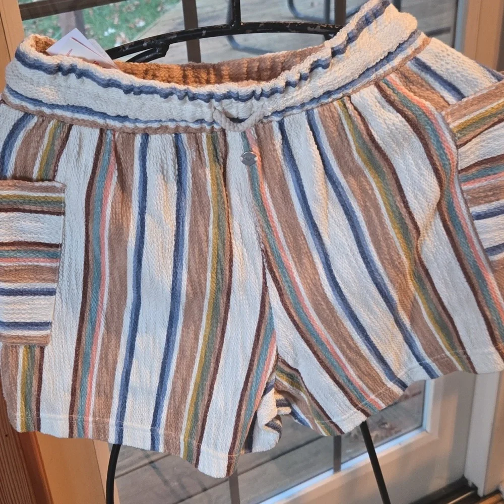 Roxy Womens Multicolor Striped Beach Shorts Elastic Waist Drawstring Small NEW